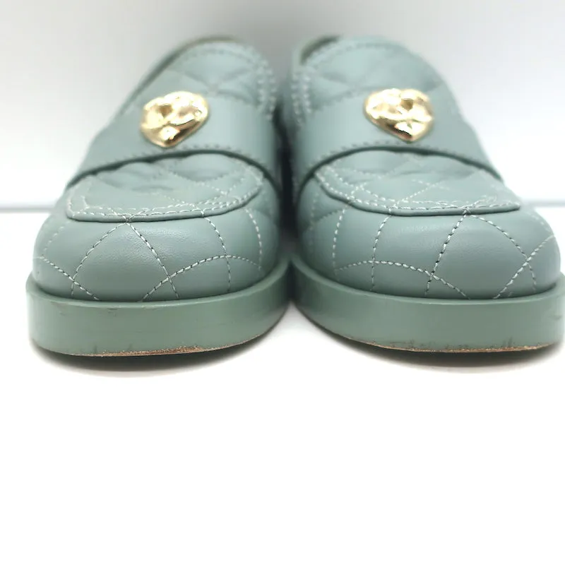Chanel 23C CC Heart Loafers Seafoam Quilted Leather Size 36