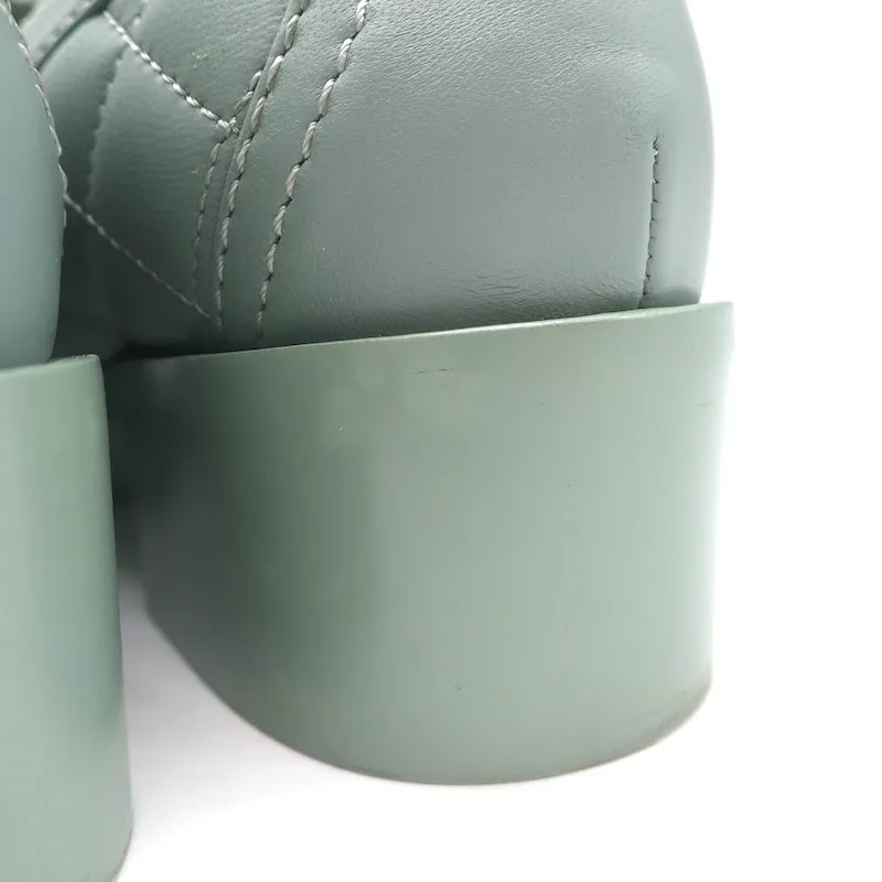Chanel 23C CC Heart Loafers Seafoam Quilted Leather Size 36
