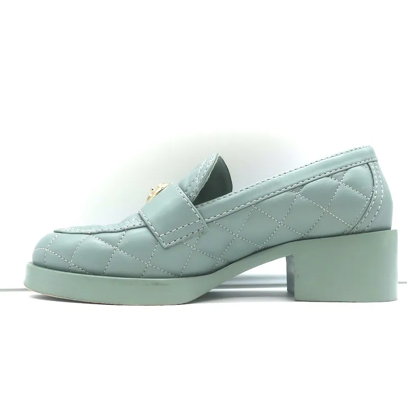 Chanel 23C CC Heart Loafers Seafoam Quilted Leather Size 36