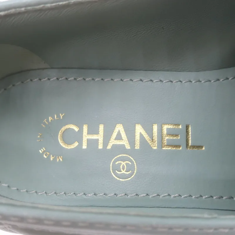 Chanel 23C CC Heart Loafers Seafoam Quilted Leather Size 36