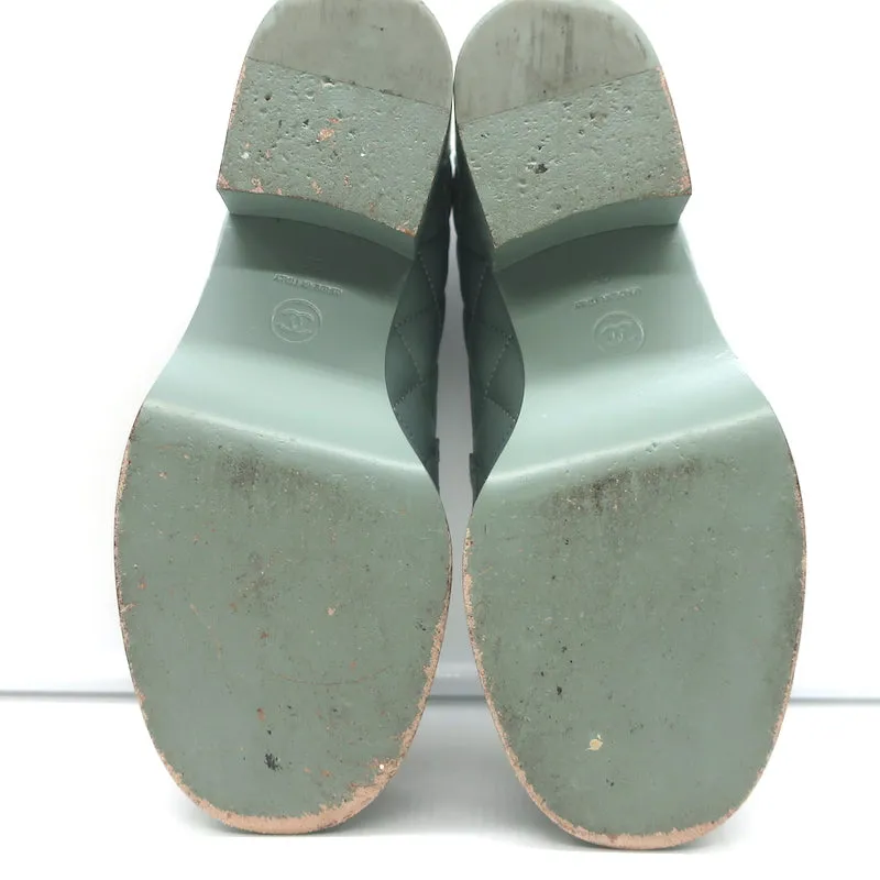 Chanel 23C CC Heart Loafers Seafoam Quilted Leather Size 36