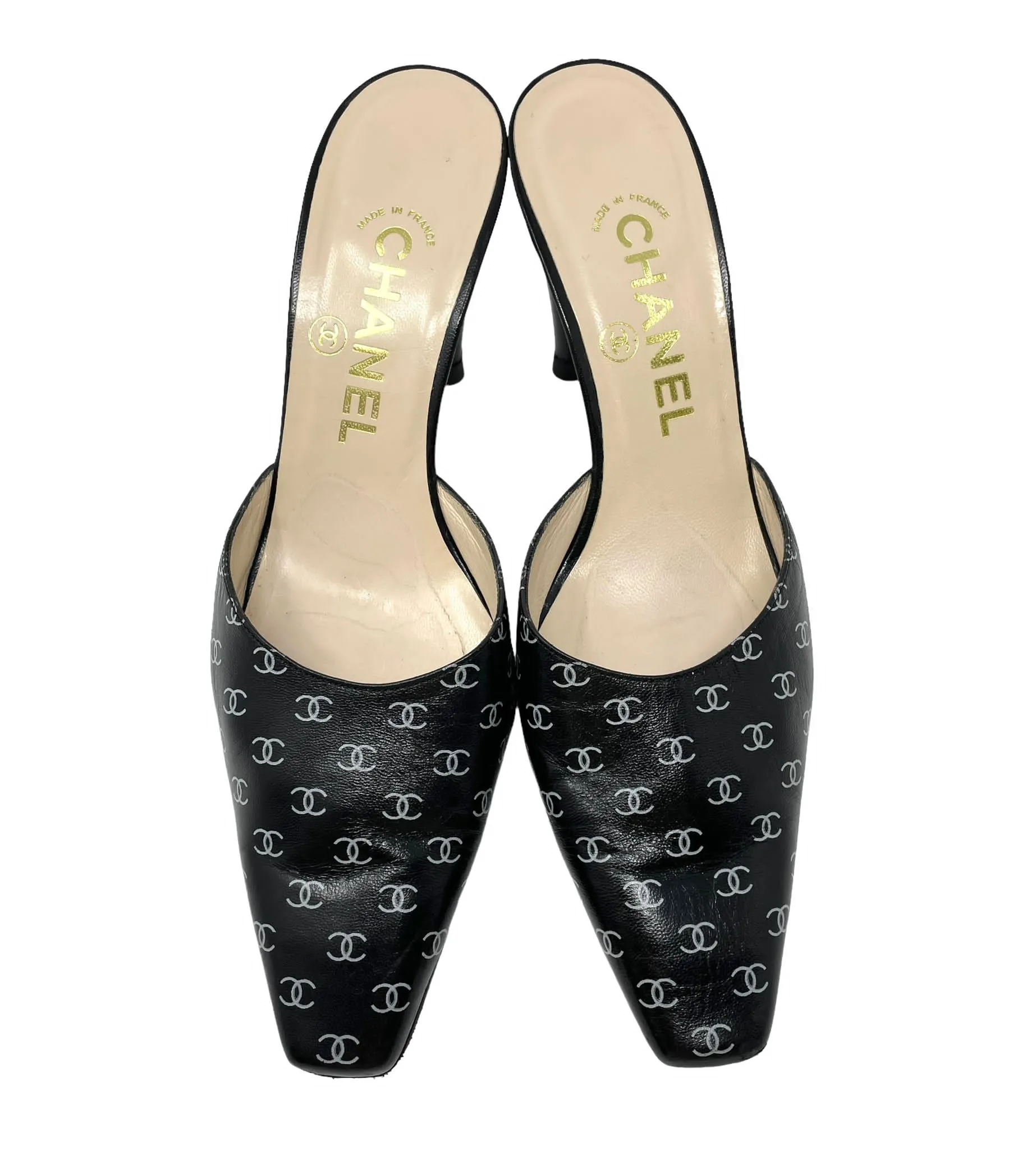 Chanel Black Logo Heels