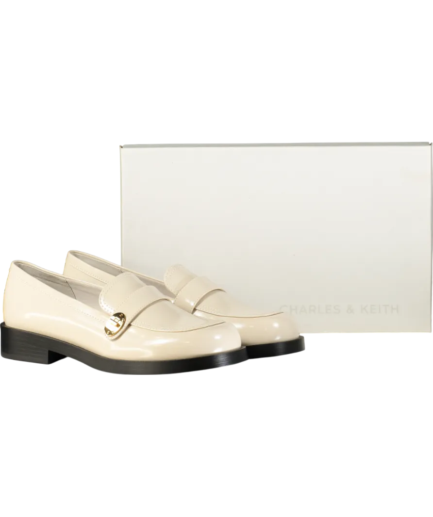 Charles & Keith Cream Hettie Metallic Buckle Strap Loafers UK 6 EU 39 👠
