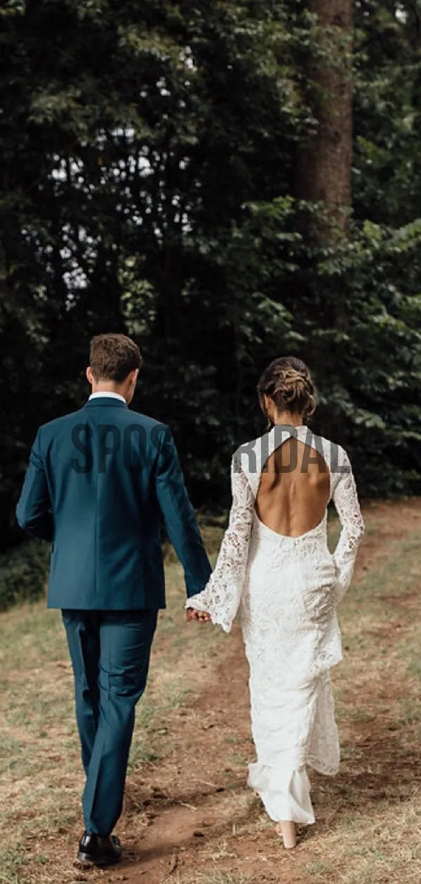 Charming Full Lace High Neck Long Sleeves Mermaid Weding Dresses WD0509