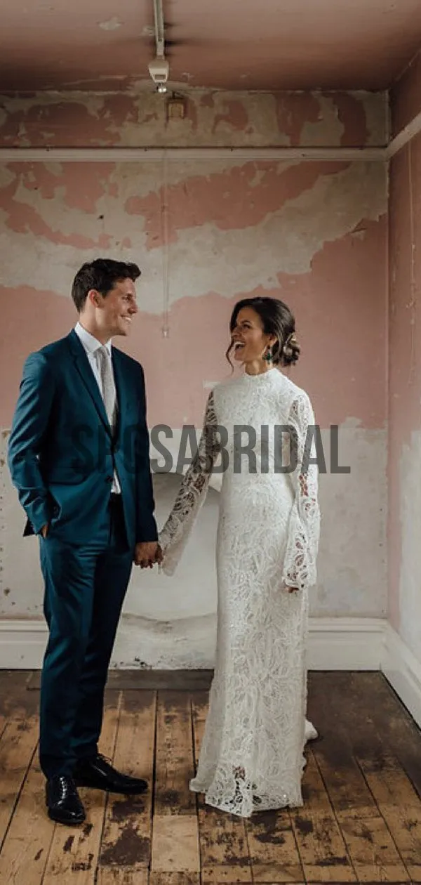 Charming Full Lace High Neck Long Sleeves Mermaid Weding Dresses WD0509