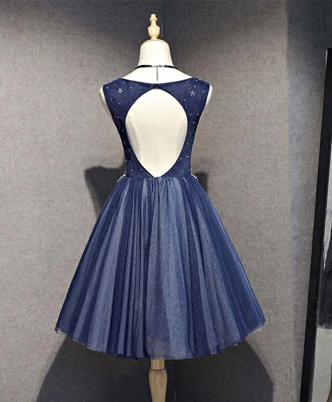 Charming Knee Length Bridesmaid Dress, Navy Blue Homecoming Dress