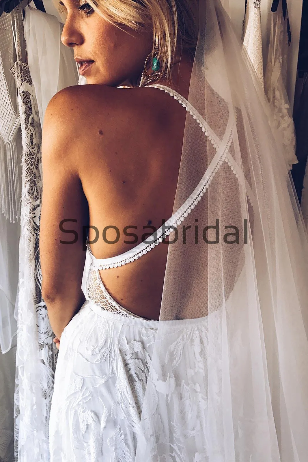 Charming Lace A-line Fashion Spaghetti Straps Wedding Dresses, Bridals Dresses WD0431