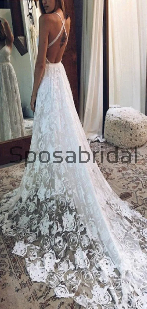 Charming Lace A-line Fashion Spaghetti Straps Wedding Dresses, Bridals Dresses WD0431