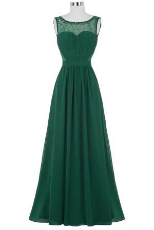 Chiffon Beaded Green V-back Long Formal Mother Of Bridal Dress K748