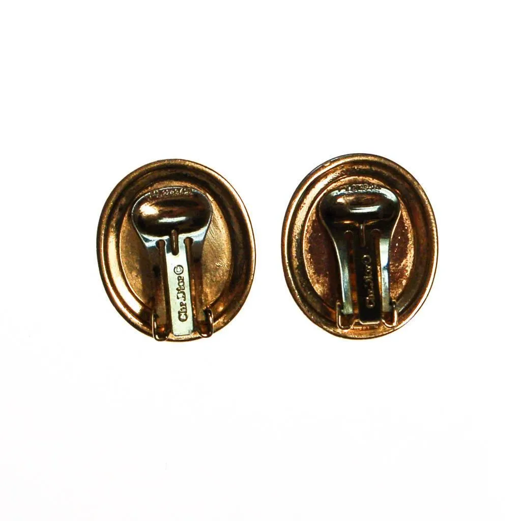 Christian Dior Earrings Gold with Cream Lucite Centers