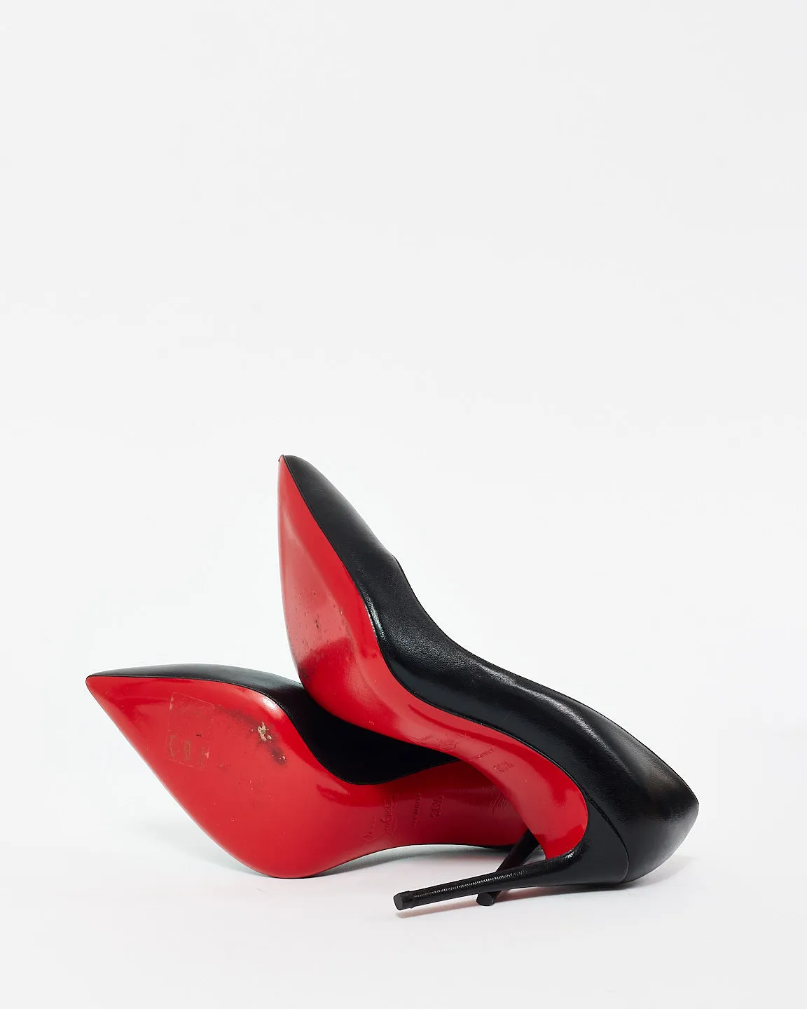 Christian Louboutin Black Leather Pigalle Follies 100MM Pumps - 36.5