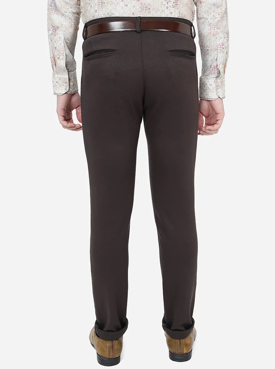 Coffee Brown Solid Slim Fit Club Wear Trouser | JB Studio