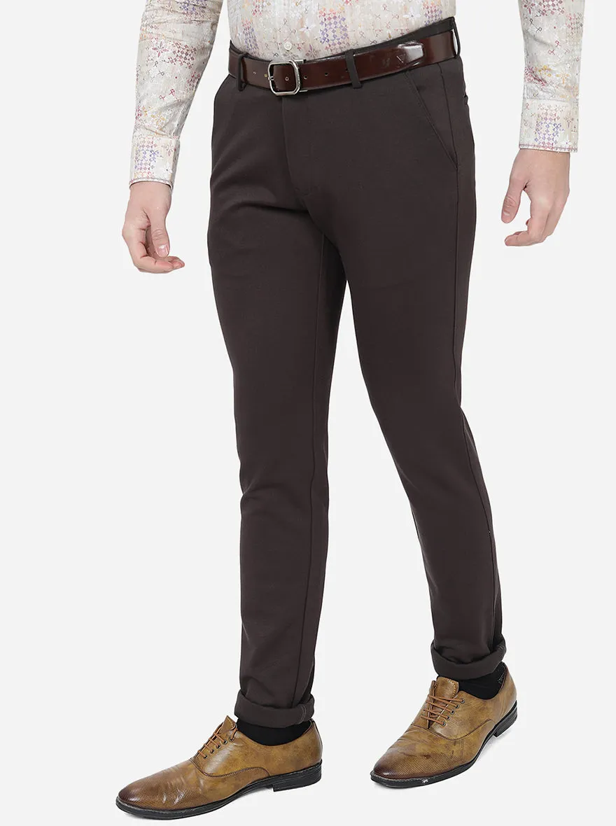 Coffee Brown Solid Slim Fit Club Wear Trouser | JB Studio