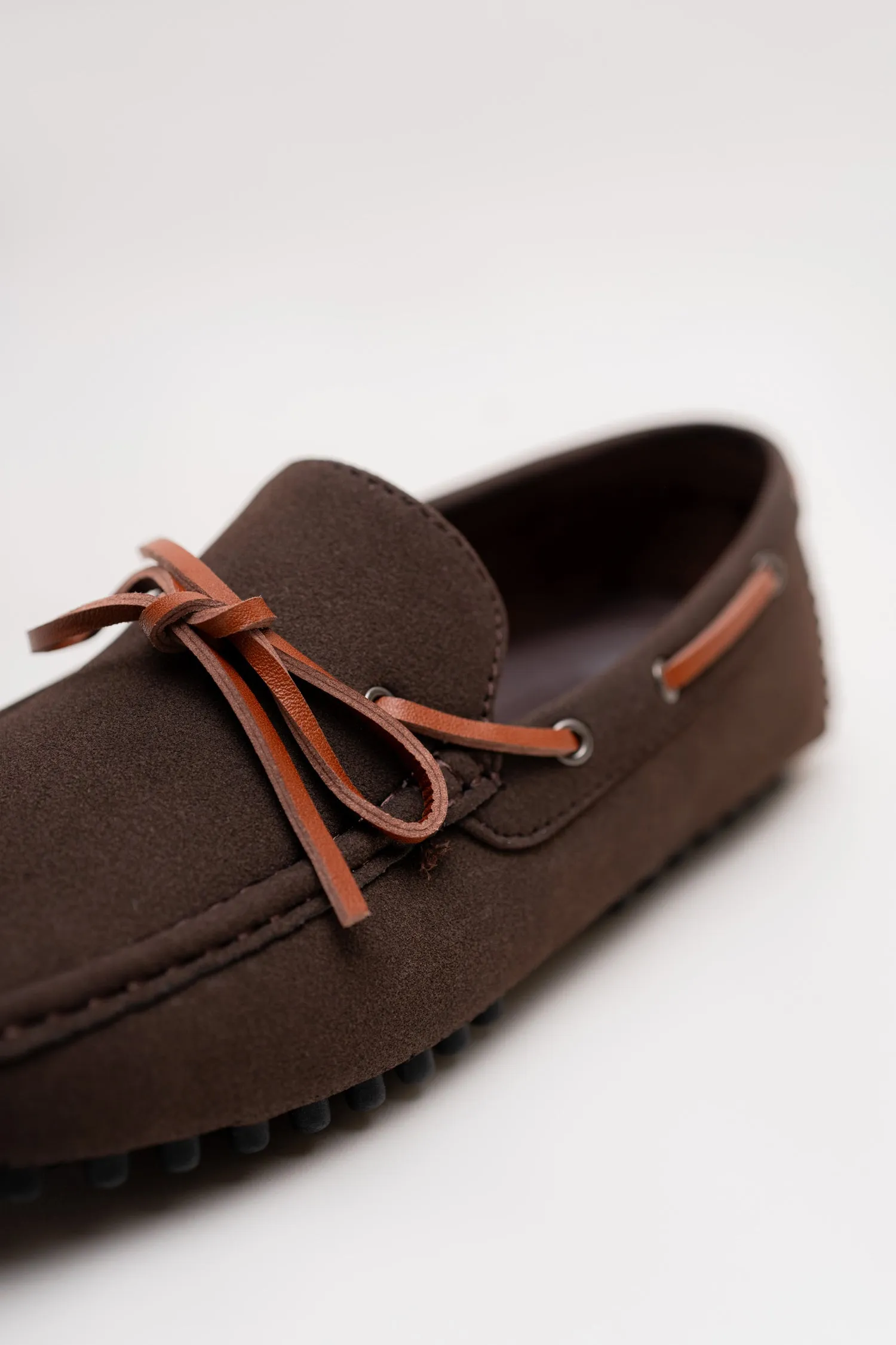 COFFEE SUEDE LACED LOAFERS