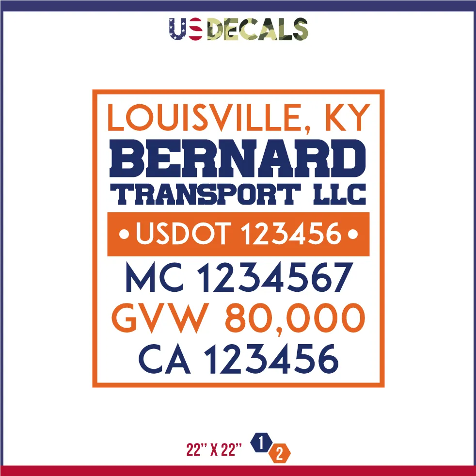 Company Name 2 Lines   5 Location Or Regulation Numbers Truck Lettering Decal (USDOT, MC, GVW, CA), 2 Pack
