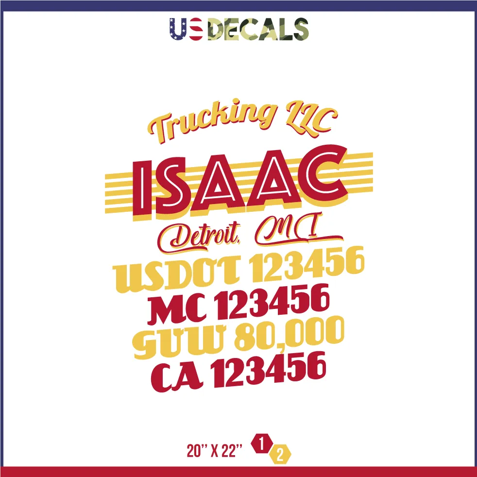 Company Name 2 Lines   5 Location Or Regulation Numbers Truck Lettering Decal (USDOT, MC, GVW, CA), 2 Pack