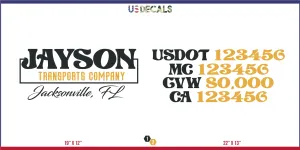 Company Name 2 Lines   5 Location Or Regulation Numbers Truck Lettering Decal (USDOT, MC, GVW, CA), 2 Pack