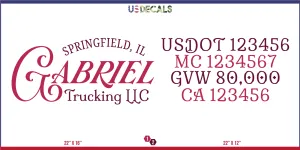 Company Name 2 Lines   5 Location Or Regulation Numbers Truck Lettering Decal (USDOT, MC, GVW, CA), 2 Pack