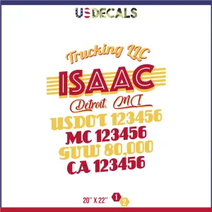 Company Name 2 Lines   5 Location Or Regulation Numbers Truck Lettering Decal (USDOT, MC, GVW, CA), 2 Pack