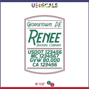 Company Name 2 Lines   5 Location Or Regulation Numbers Truck Lettering Decal (USDOT, MC, GVW, CA), 2 Pack