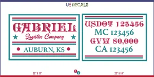 Company Name 2 Lines   5 Location Or Regulation Numbers Truck Lettering Decal (USDOT, MC, GVW, CA), 2 Pack