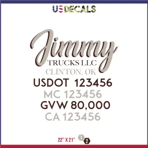 Company Name 2 Lines   5 Location Or Regulation Numbers Truck Lettering Decal (USDOT, MC, GVW, CA), 2 Pack
