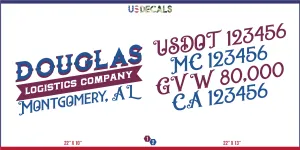Company Name 2 Lines   5 Location Or Regulation Numbers Truck Lettering Decal (USDOT, MC, GVW, CA), 2 Pack