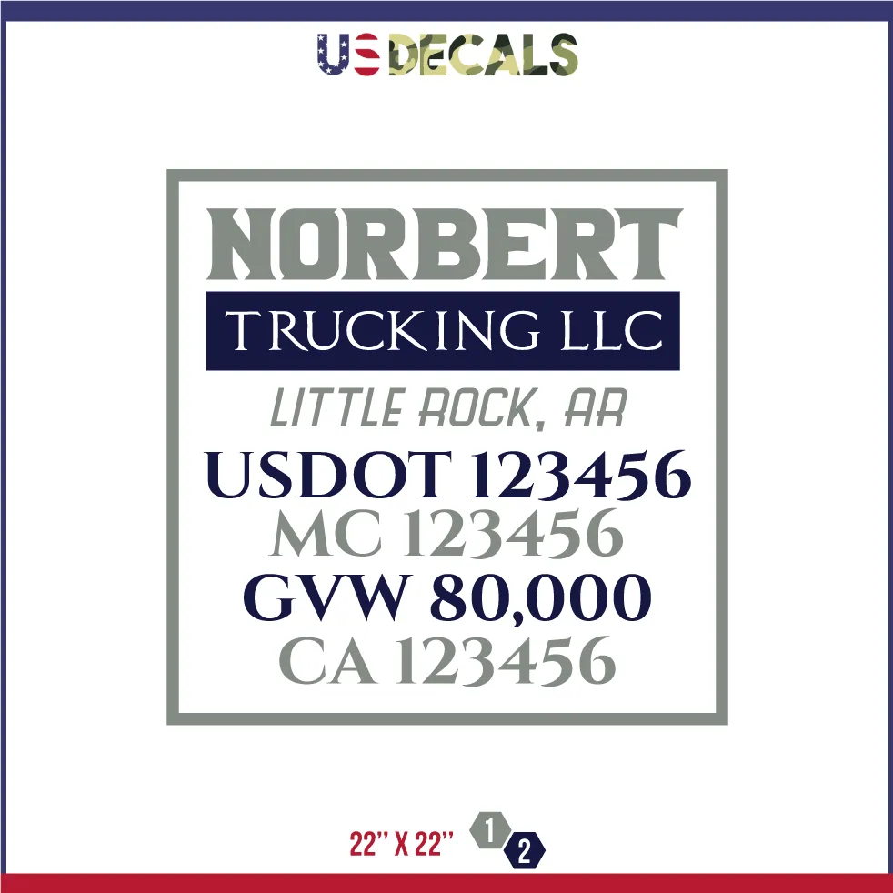 Company Name 2 Lines   5 Location Or Regulation Numbers Truck Lettering Decal (USDOT, MC, GVW, CA), 2 Pack