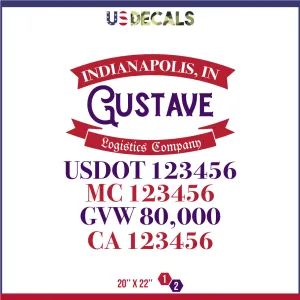 Company Name 2 Lines   5 Location Or Regulation Numbers Truck Lettering Decal (USDOT, MC, GVW, CA), 2 Pack
