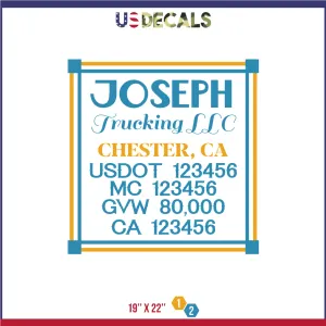 Company Name 2 Lines   5 Location Or Regulation Numbers Truck Lettering Decal (USDOT, MC, GVW, CA), 2 Pack