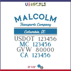 Company Name 2 Lines   5 Location Or Regulation Numbers Truck Lettering Decal (USDOT, MC, GVW, CA), 2 Pack