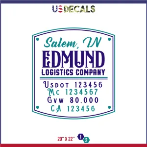 Company Name 2 Lines   5 Location Or Regulation Numbers Truck Lettering Decal (USDOT, MC, GVW, CA), 2 Pack