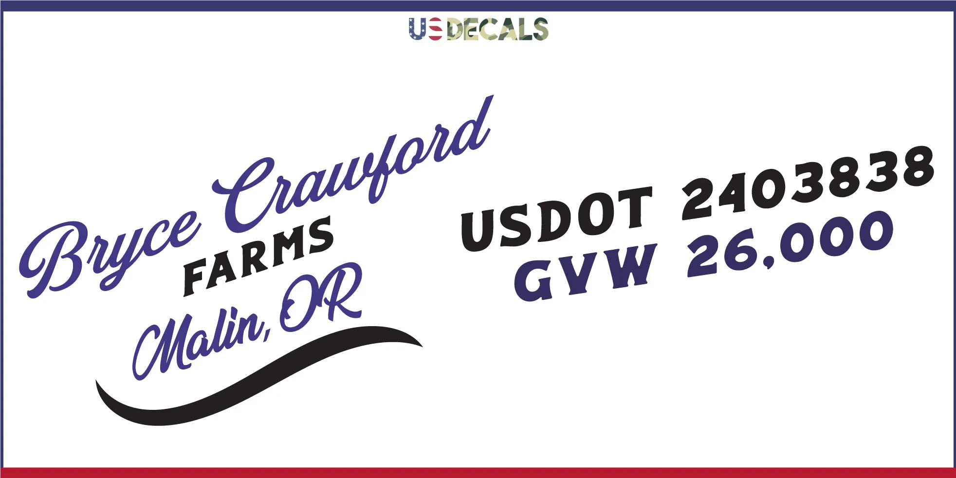 Company Name 2 Lines   5 Location Or Regulation Numbers Truck Lettering Decal (USDOT, MC, GVW, CA), 2 Pack