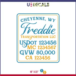 Company Name 2 Lines   5 Location Or Regulation Numbers Truck Lettering Decal (USDOT, MC, GVW, CA), 2 Pack