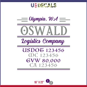 Company Name 2 Lines   5 Location Or Regulation Numbers Truck Lettering Decal (USDOT, MC, GVW, CA), 2 Pack