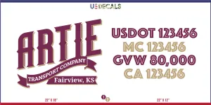 Company Name 2 Lines   5 Location Or Regulation Numbers Truck Lettering Decal (USDOT, MC, GVW, CA), 2 Pack