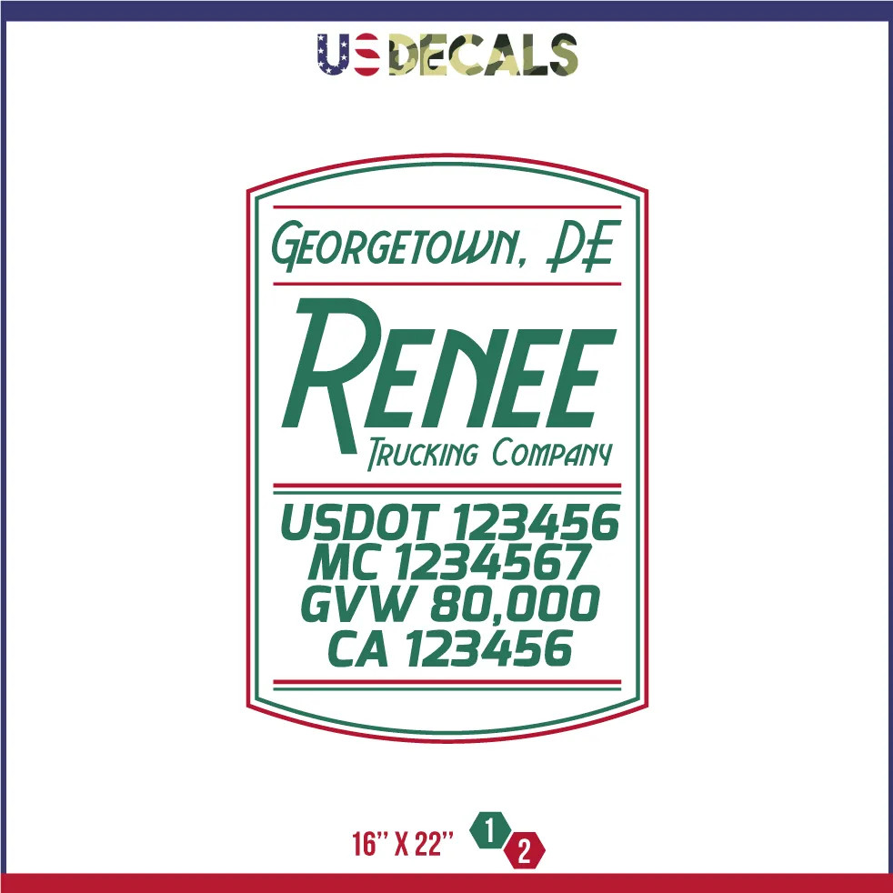 Company Name 2 Lines   5 Location Or Regulation Numbers Truck Lettering Decal (USDOT, MC, GVW, CA), 2 Pack