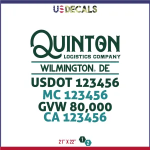 Company Name 2 Lines   5 Location Or Regulation Numbers Truck Lettering Decal (USDOT, MC, GVW, CA), 2 Pack