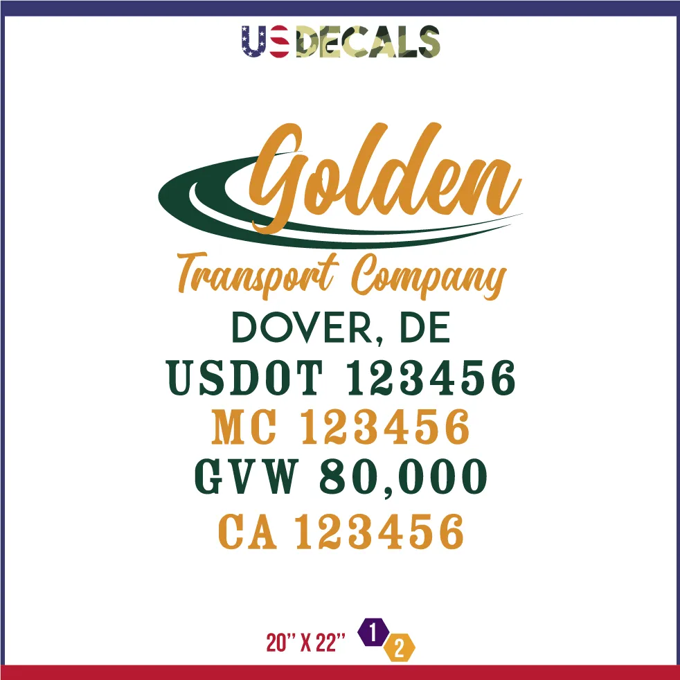 Company Name 2 Lines   5 Location Or Regulation Numbers Truck Lettering Decal (USDOT, MC, GVW, CA), 2 Pack
