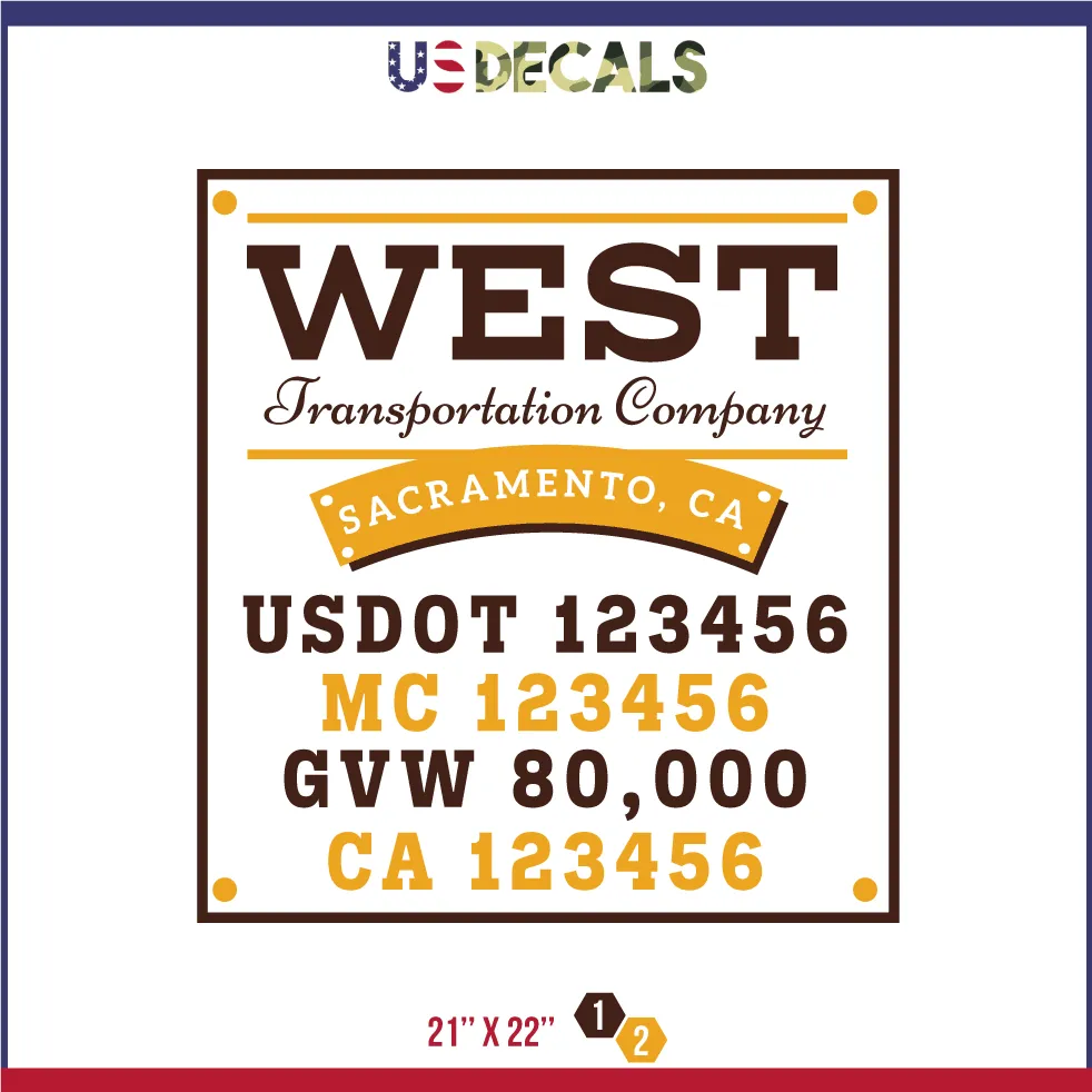 Company Name 2 Lines   5 Location Or Regulation Numbers Truck Lettering Decal (USDOT, MC, GVW, CA), 2 Pack