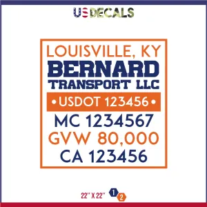 Company Name 2 Lines   5 Location Or Regulation Numbers Truck Lettering Decal (USDOT, MC, GVW, CA), 2 Pack