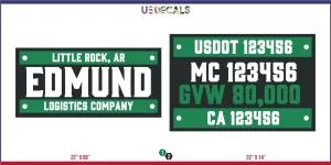 Company Name 2 Lines   5 Location Or Regulation Numbers Truck Lettering Decal (USDOT, MC, GVW, CA), 2 Pack