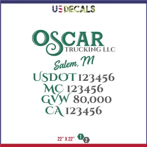 Company Name 2 Lines   5 Location Or Regulation Numbers Truck Lettering Decal (USDOT, MC, GVW, CA), 2 Pack