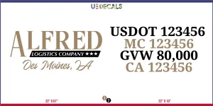 Company Name 2 Lines   5 Location Or Regulation Numbers Truck Lettering Decal (USDOT, MC, GVW, CA), 2 Pack