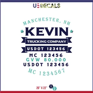 Company Name 2 Lines   5 Location Or Regulation Numbers Truck Lettering Decal (USDOT, MC, GVW, CA), 2 Pack