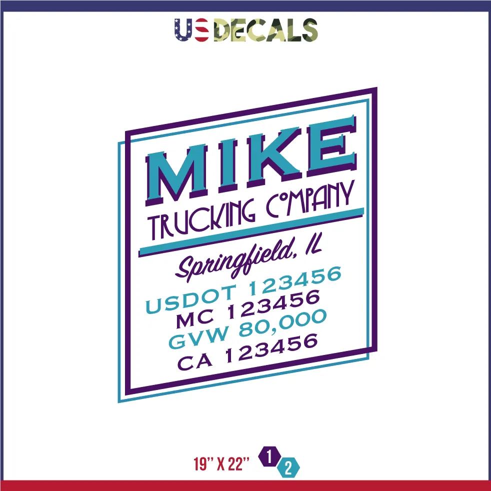 Company Name 2 Lines   5 Location Or Regulation Numbers Truck Lettering Decal (USDOT, MC, GVW, CA), 2 Pack