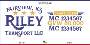 Company Name 2 Lines   5 Location Or Regulation Numbers Truck Lettering Decal (USDOT, MC, GVW, CA), 2 Pack