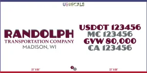 Company Name 2 Lines   5 Location Or Regulation Numbers Truck Lettering Decal (USDOT, MC, GVW, CA), 2 Pack