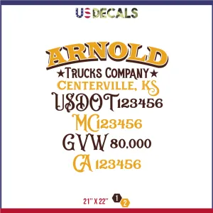 Company Name 2 Lines   5 Location Or Regulation Numbers Truck Lettering Decal (USDOT, MC, GVW, CA), 2 Pack