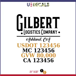 Company Name 2 Lines   5 Location Or Regulation Numbers Truck Lettering Decal (USDOT, MC, GVW, CA), 2 Pack